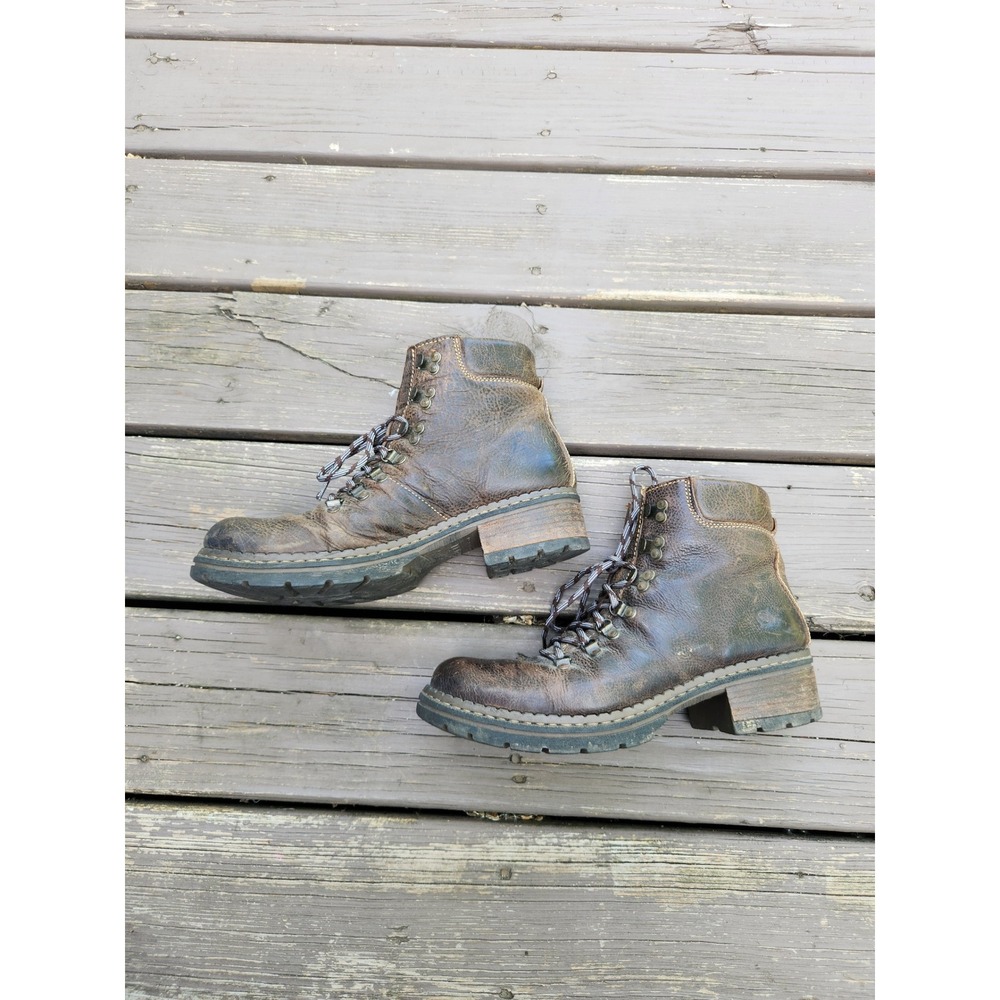 Born Hiking Boots Brown Leather Lace Up Chunky Block Heel Womens Size 11 - Picture 2 of 7